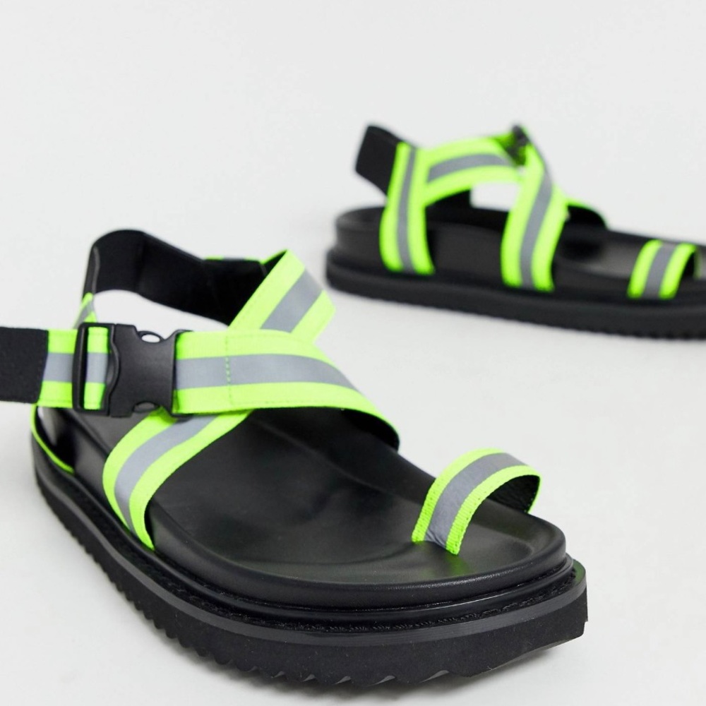 ASOS DESIGN Freestyle neon toe loop sporty sandals varsity